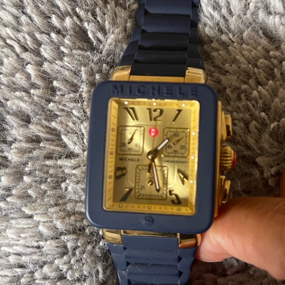 Michele Deco Sports Watch 38MM ~ Navy & Gold